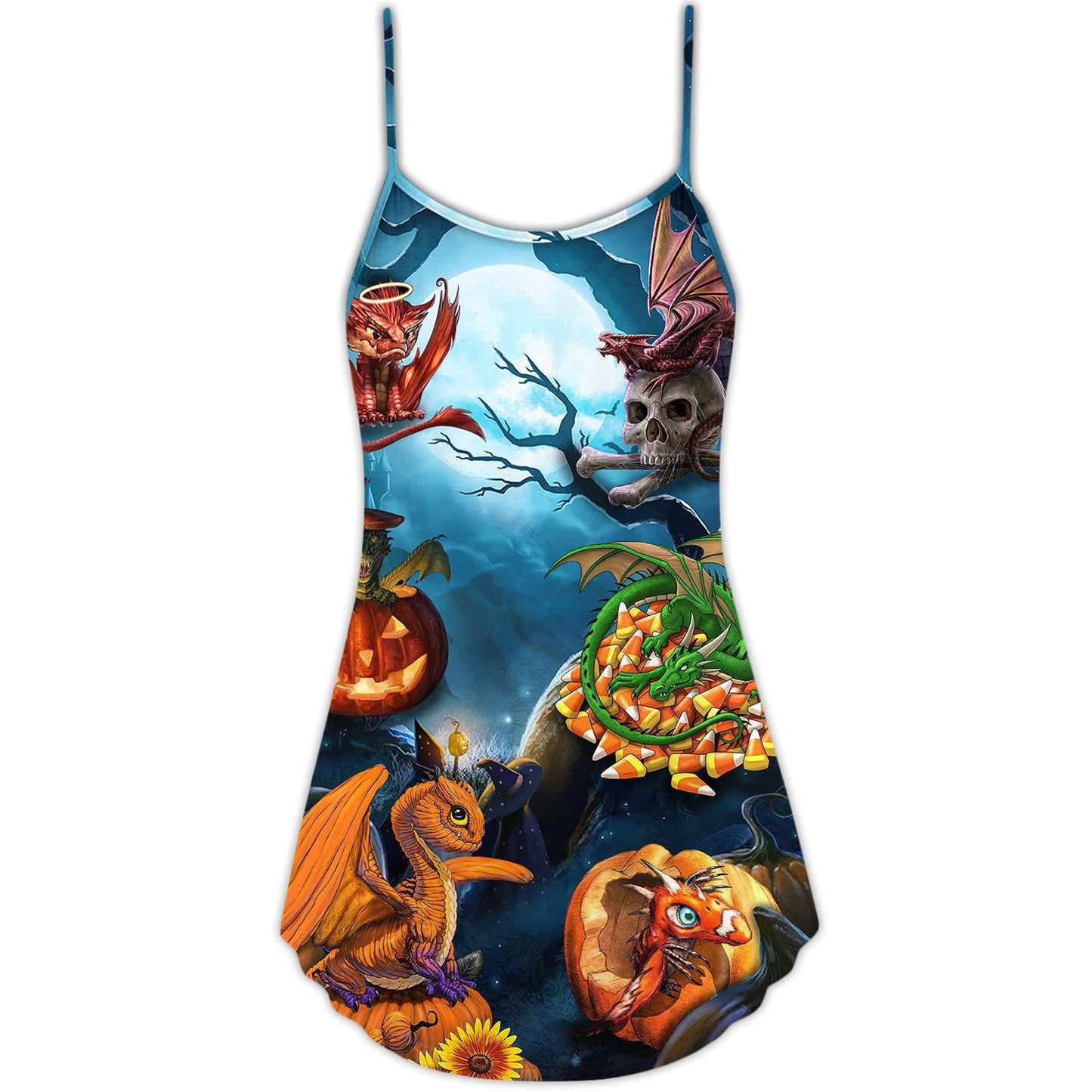 Halloween Pirate Skeleton Night – Women's Summer Sleeveless V-Neck Camisole Dress