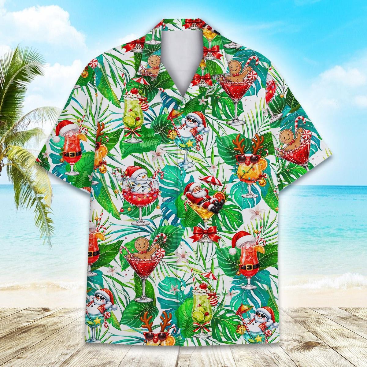Tropical Christmas Cocktail Santa Snowman Beach Party – Hawaiian Shirt