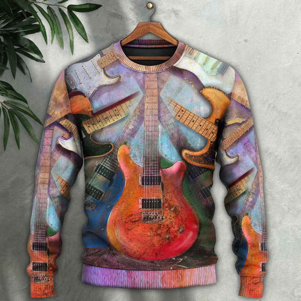 Colorful Guitar Lover Abstract Art – Sweater - Ugly Christmas Sweater