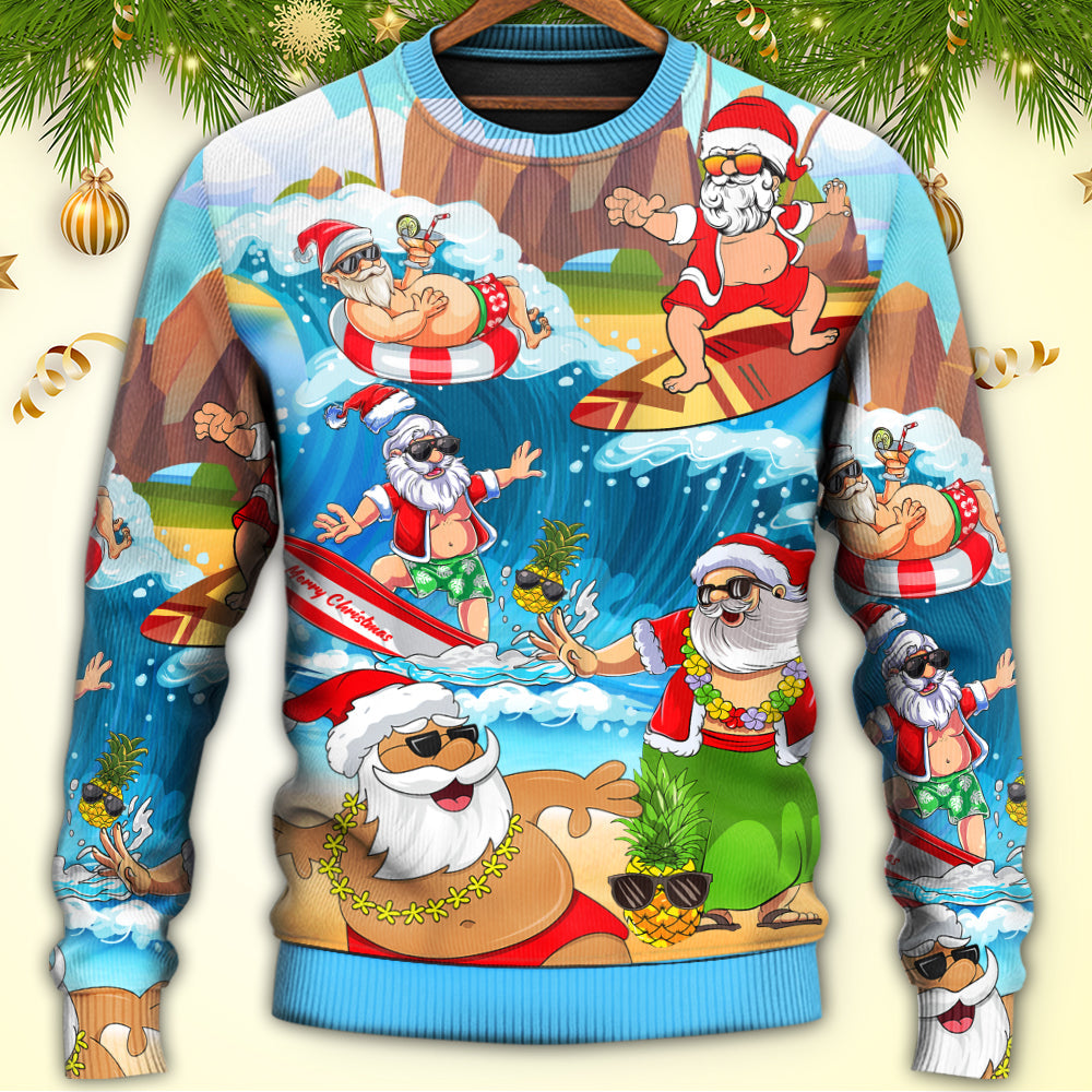 Christmas Santa Beach Play Holiday Funny – Sweater - Ugly Christmas Sweater
