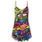 Hippie Mushroom Colorful Lover – Women's Summer Sleeveless V-Neck Camisole Dress