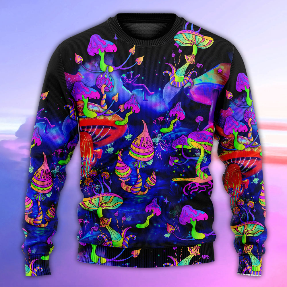 Hippie Mushroom Galaxy Neon Art – Sweater - Ugly Christmas Sweater