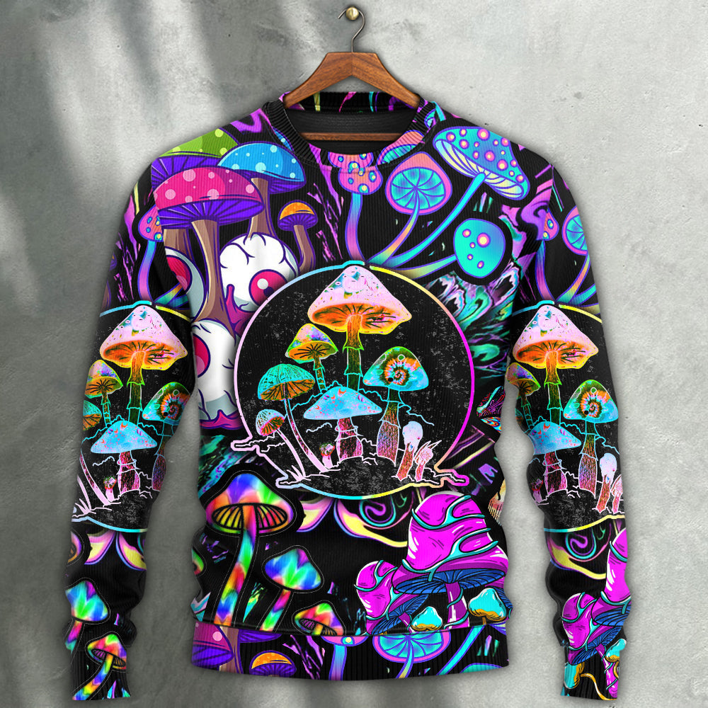 Hippie Mushroom Neon Light Colorful Art – Sweater - Ugly Christmas Sweater