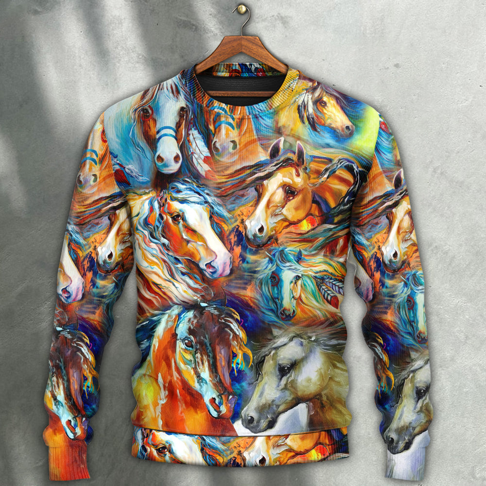 Colorful Horse Face Cool Art – Sweater - Ugly Christmas Sweater