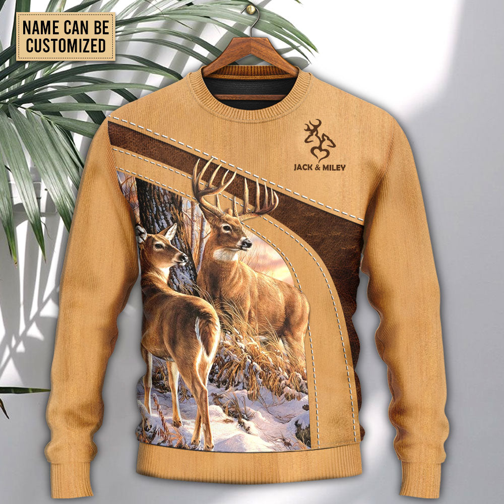 Old Buck And Sweet Doe Wildlife Art – Sweater - Ugly Christmas Sweater