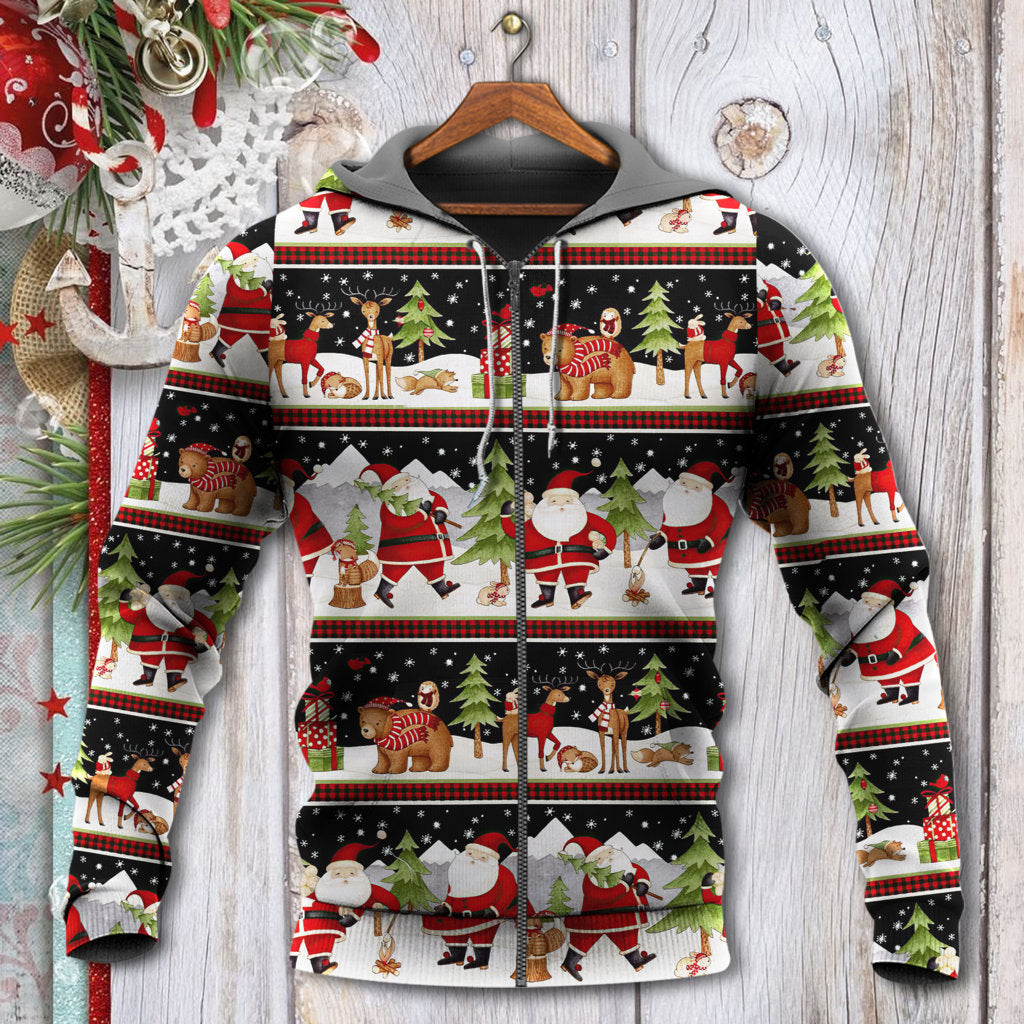 Christmas Happy Night Santa Reindeer Bear - Hoodie