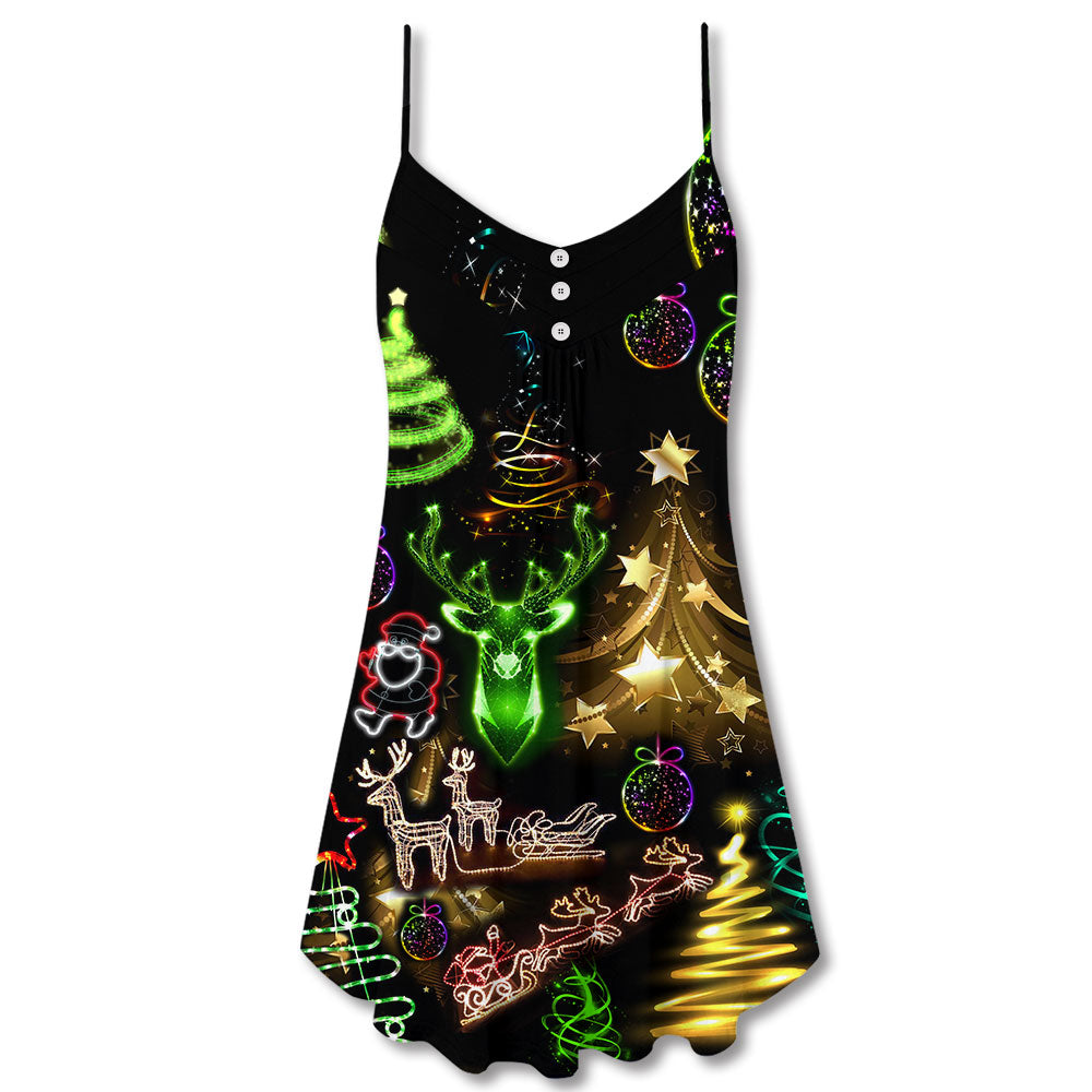 Christmas Neon Tree And Snowman Cool – Women's Summer Sleeveless V-Neck Camisole Dress