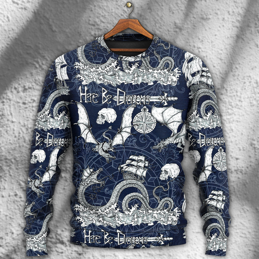 Dragon Skull Old Ship Sea Life Art – Sweater - Ugly Christmas Sweater