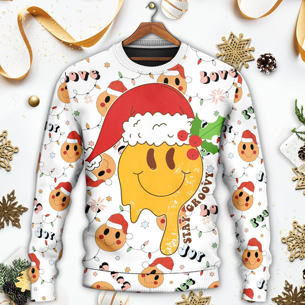 Christmas Hippie Groovy Santa Smile Face – Sweater - Ugly Christmas Sweater