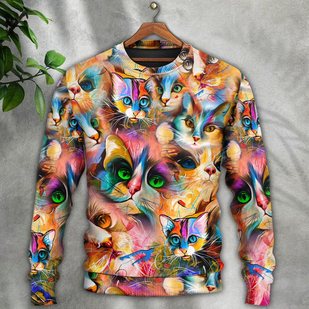 Colorful Cat Art Lover Mixer – Sweater - Ugly Christmas Sweater