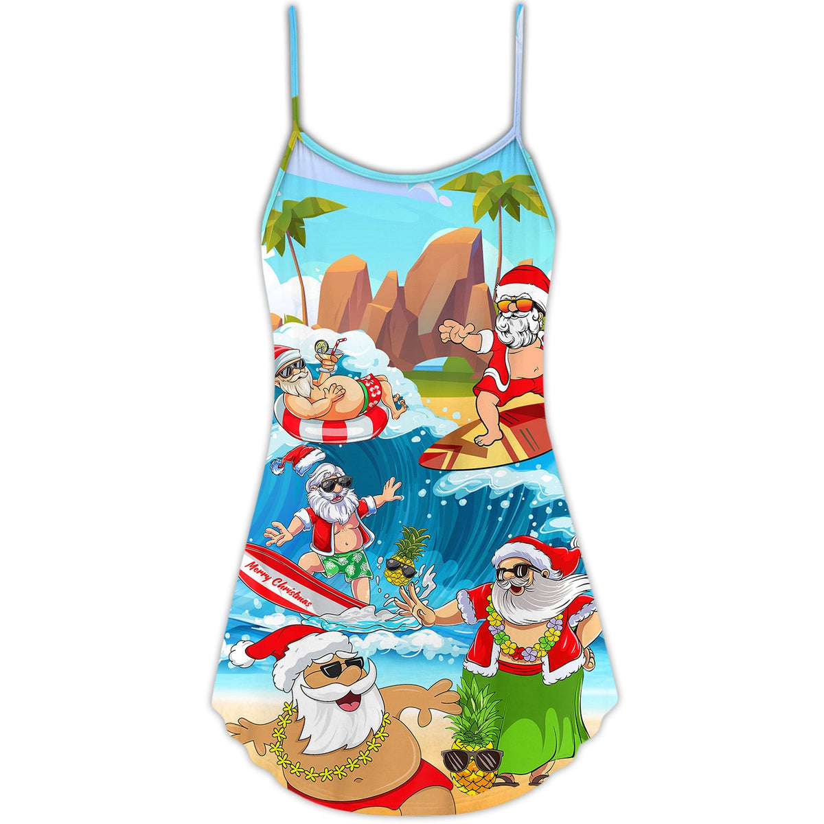Santa Beach Holiday Fun – Women's Summer Sleeveless V-Neck Camisole Dress