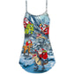 Christmas Santa Riding Dinosaur Tree Gifts – Women's Summer Sleeveless V-Neck Camisole Dress