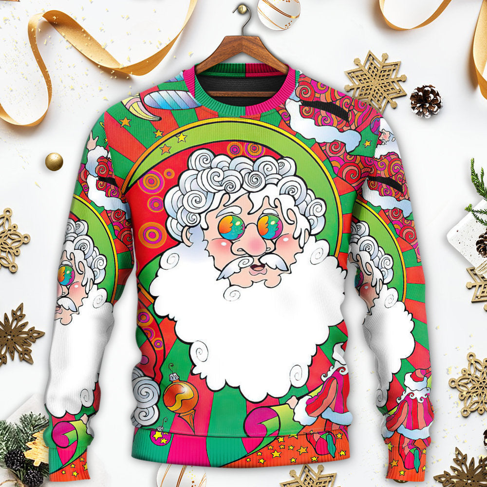 Christmas Colorful Santa Hippie Art – Sweater - Ugly Christmas Sweater