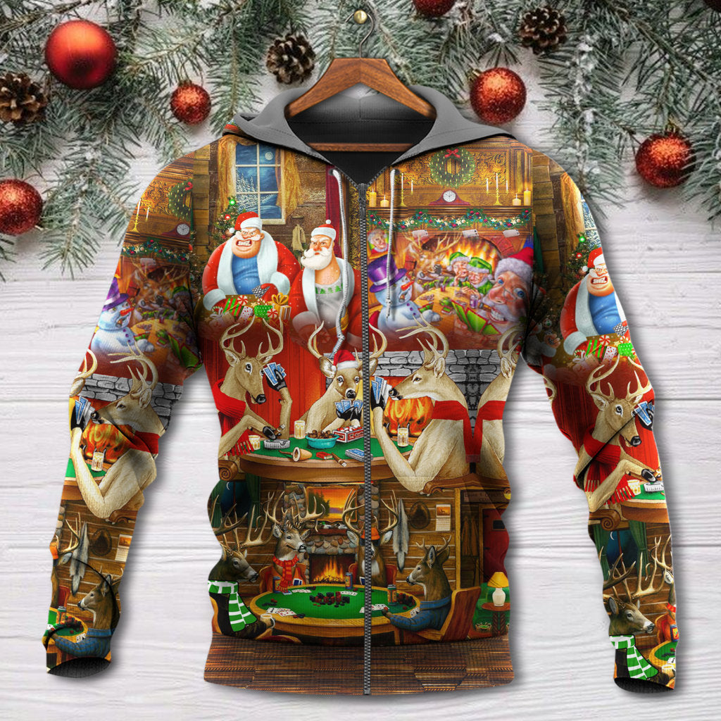 Christmas Poker Santa Friends Game Night - 3D Hoodie