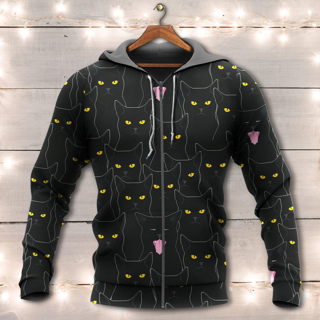 Black Cat Cute Eye Contact Style - 3D Hoodie