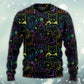 Neon Colorful Cat Playing Art – Sweater - Ugly Christmas Sweater