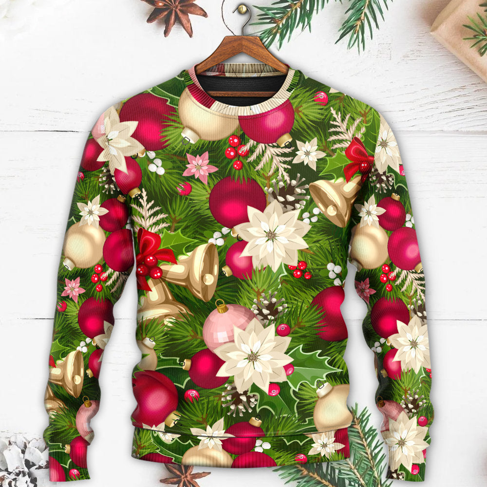 Christmas Fir Tree And Poinsettia Flowers – Sweater - Ugly Christmas Sweater