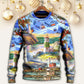 Lighthouse Christmas Santa Through The Storm – Sweater - Ugly Christmas Sweater