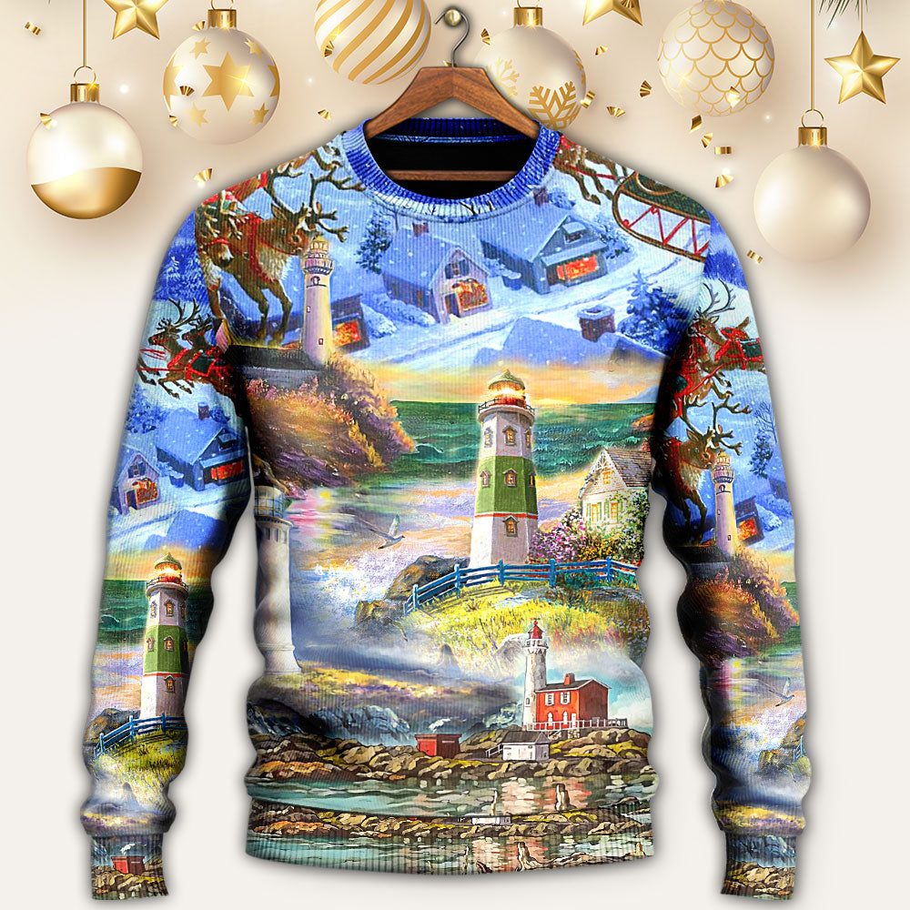 Lighthouse Christmas Santa Through The Storm – Sweater - Ugly Christmas Sweater