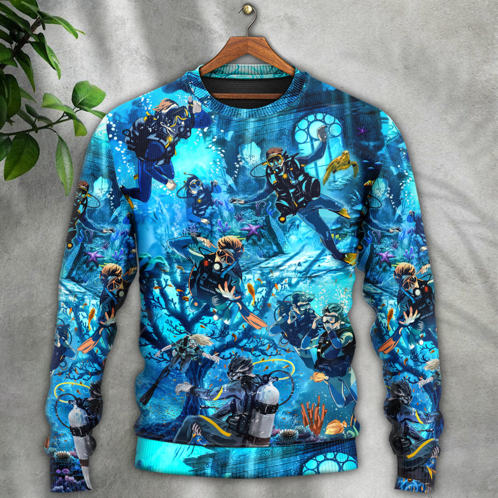 Under The Sea Diving Art Style – Sweater - Ugly Christmas Sweater