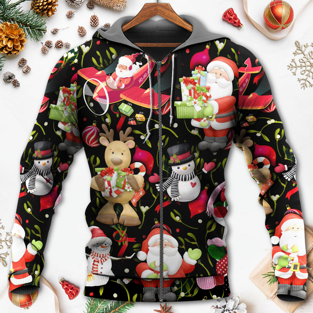 Christmas Joyful Santa Snowman Merry Xmas - Hoodie