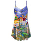 Lighthouse Santa Home Light – Women's Summer Sleeveless V-Neck Camisole Dress