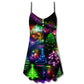 Christmas Neon Tree Snowman Style – Women's Summer Sleeveless V-Neck Camisole Dress