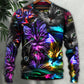 Funny Cat Neon Light Colorful Art – Sweater - Ugly Christmas Sweater