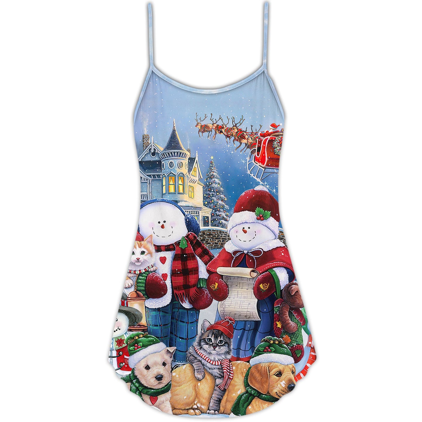 Christmas Family Snowman Joy – Women's Summer Sleeveless V-Neck Camisole Dress