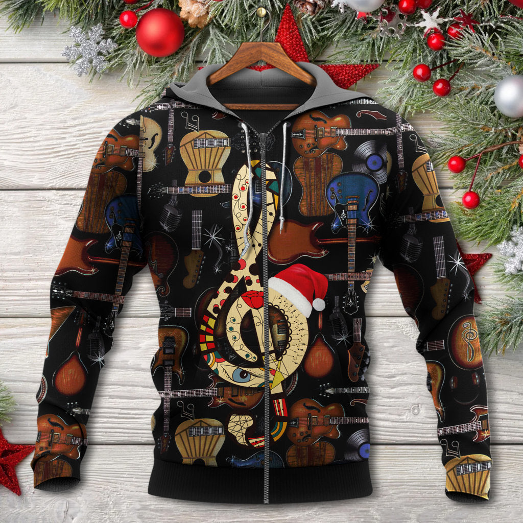 Christmas Guitar Santa Hat Joy - 3D Hoodie