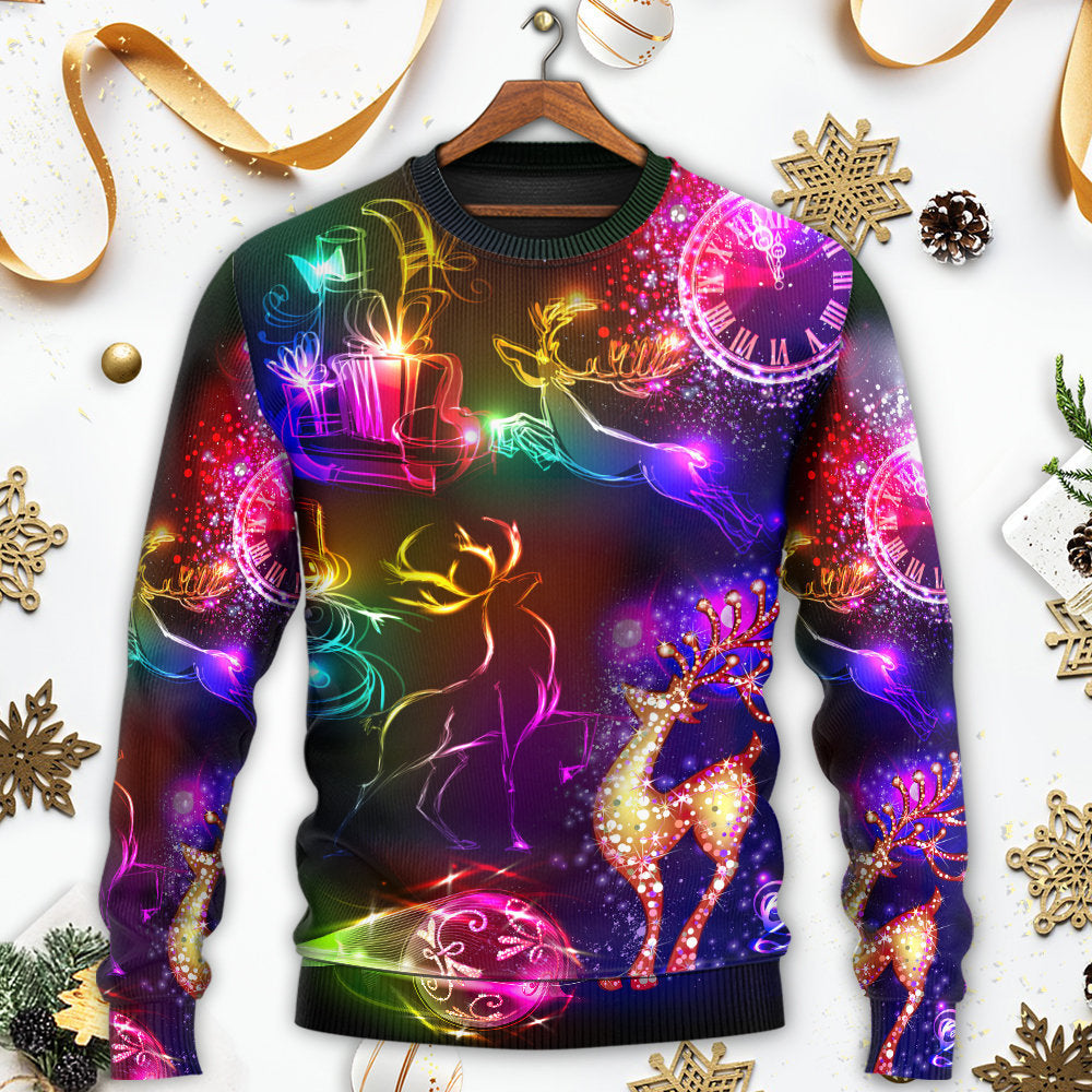 Christmas Reindeer Neon Light Art – Sweater - Ugly Christmas Sweater