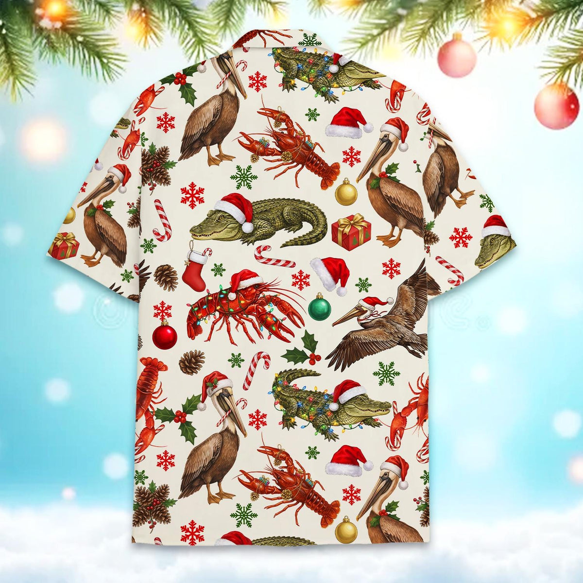 Christmas Crawfish Alligator Pelican Cajun Holiday – Hawaiian Shirt