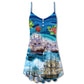 Sailing Starry Night Christmas – Women's Summer Sleeveless V-Neck Camisole Dress