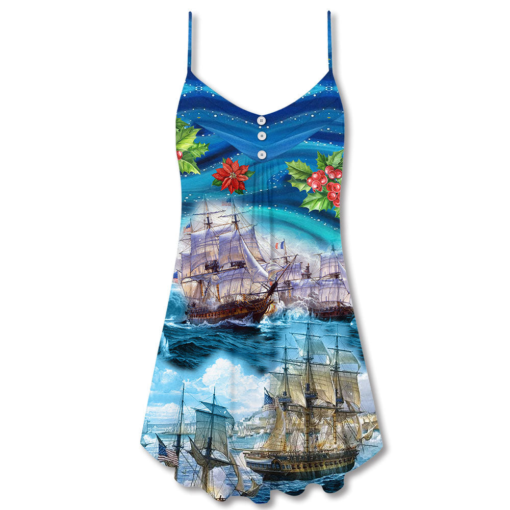 Sailing Starry Night Christmas – Women's Summer Sleeveless V-Neck Camisole Dress