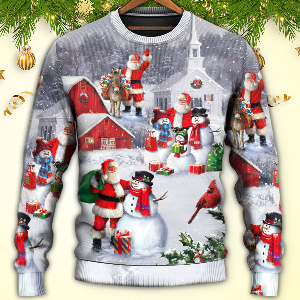Christmas Santa Snowman Family Town Art – Sweater - Ugly Christmas Sweater