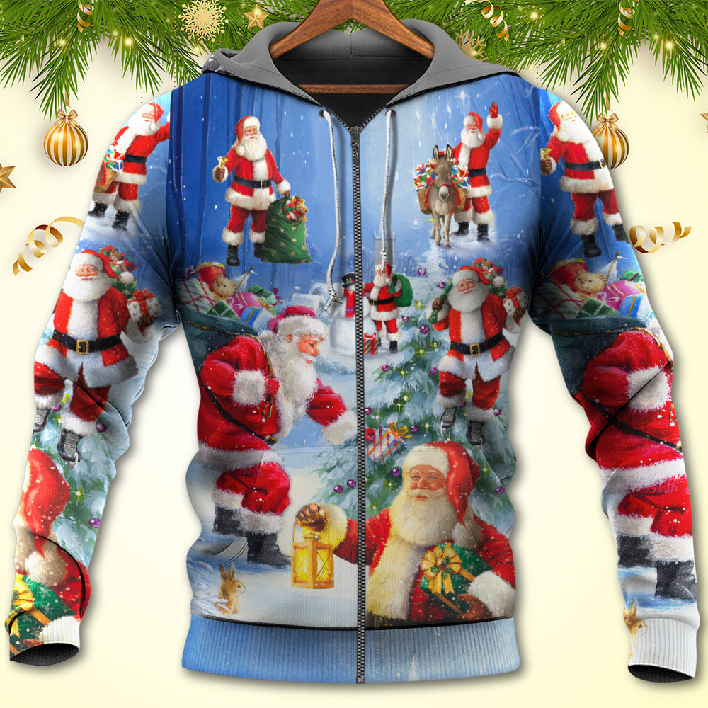 Christmas Santa Claus Coming Night Art Style - Hoodie
