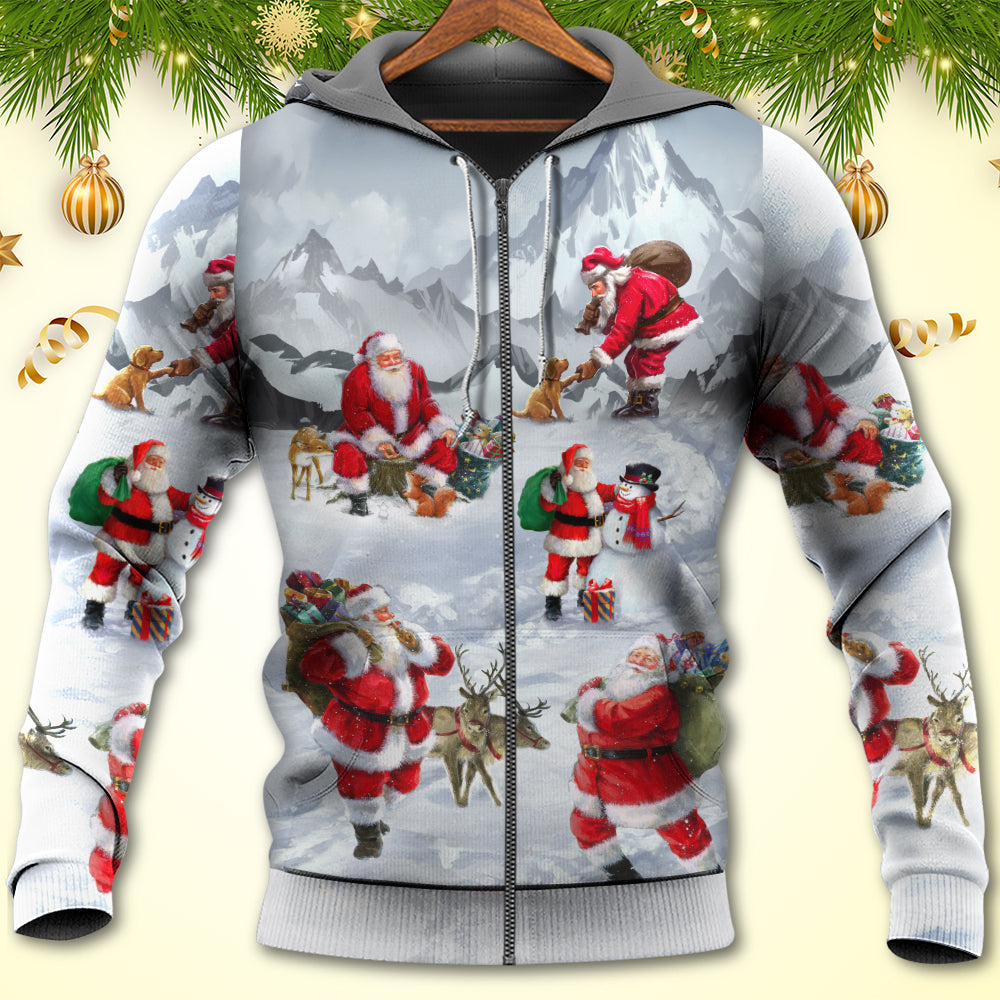 Christmas Santa In Snow Mountain Art Style - Hoodie