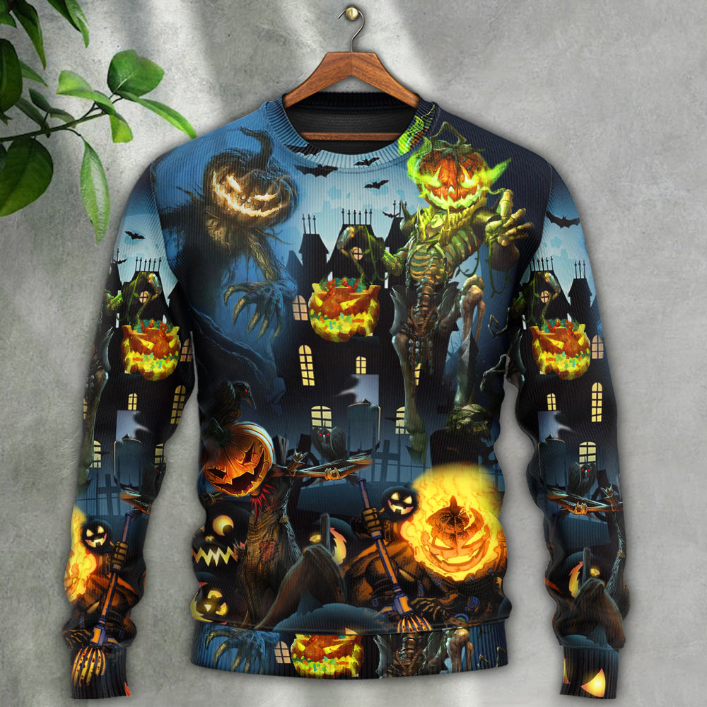 Halloween Pumpkin Night Sky Art – Sweater - Ugly Christmas Sweater