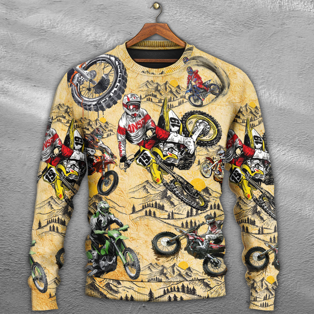 Motocross Biker Vintage Art Style – Sweater - Ugly Christmas Sweater