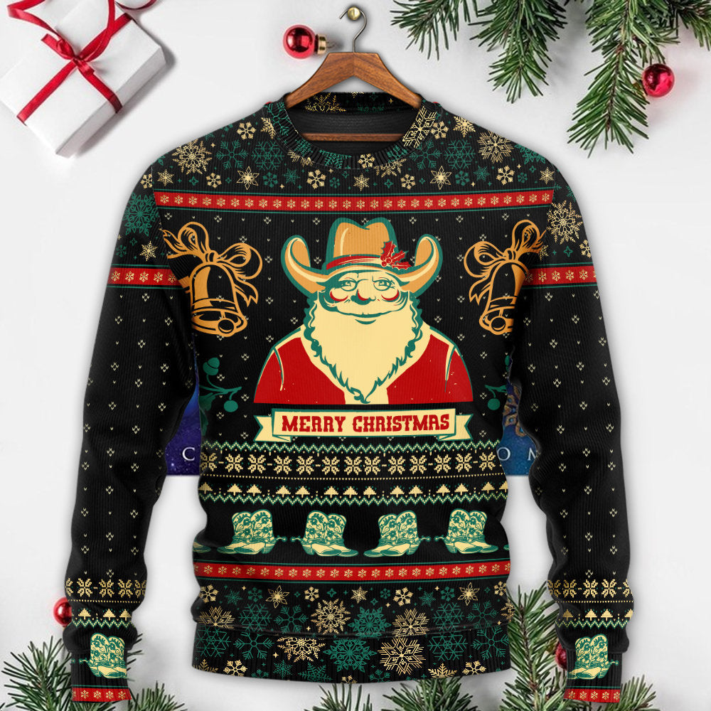 Christmas Cowboy Santa Old West – Sweater - Ugly Christmas Sweater