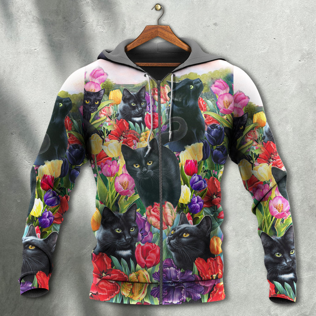 Black Cat Floral Colorful Love - 3D Hoodie