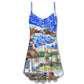 Lighthouse Santa Through Storm – Women's Summer Sleeveless V-Neck Camisole Dress