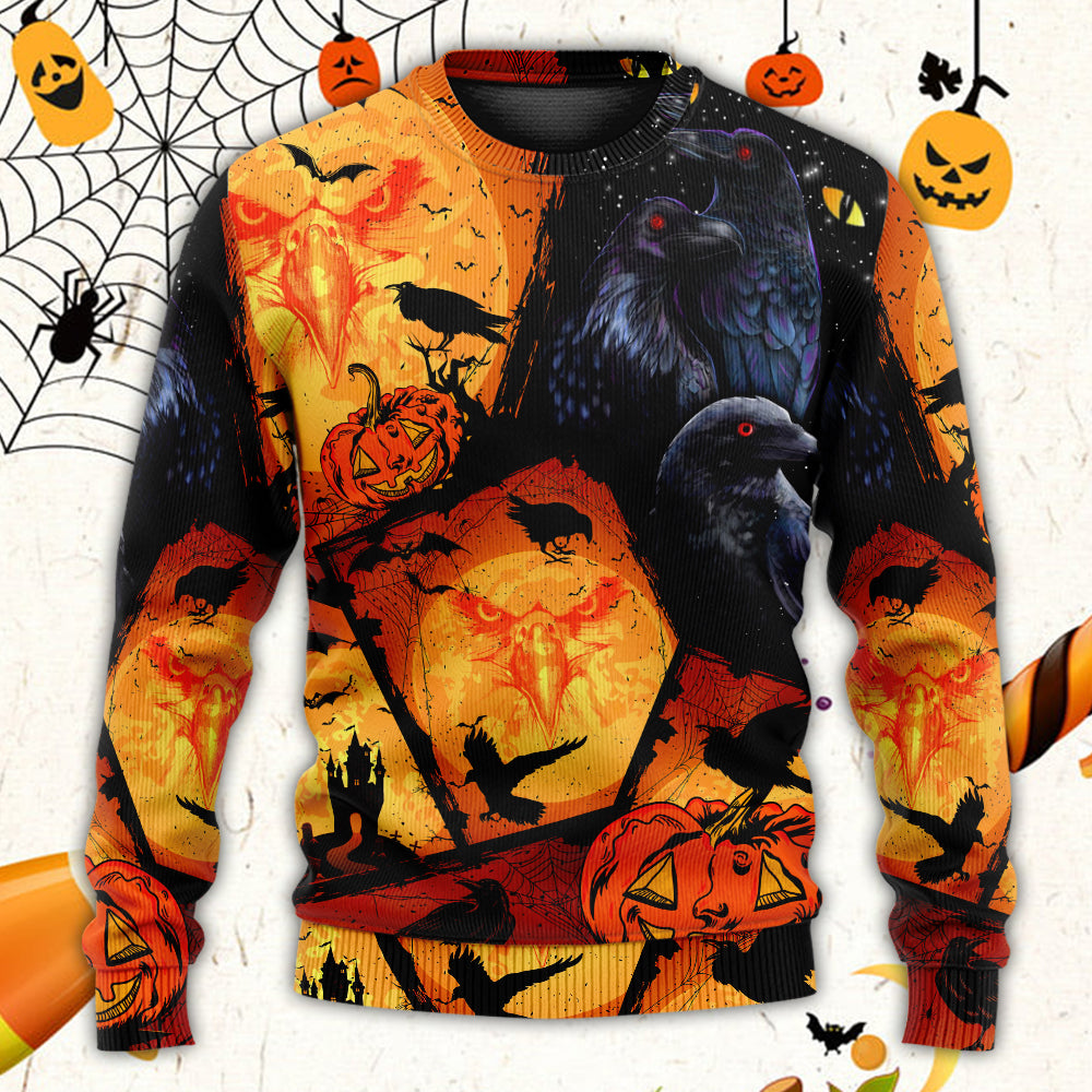 Halloween Raven Pumpkin Night Art – Sweater - Ugly Christmas Sweater