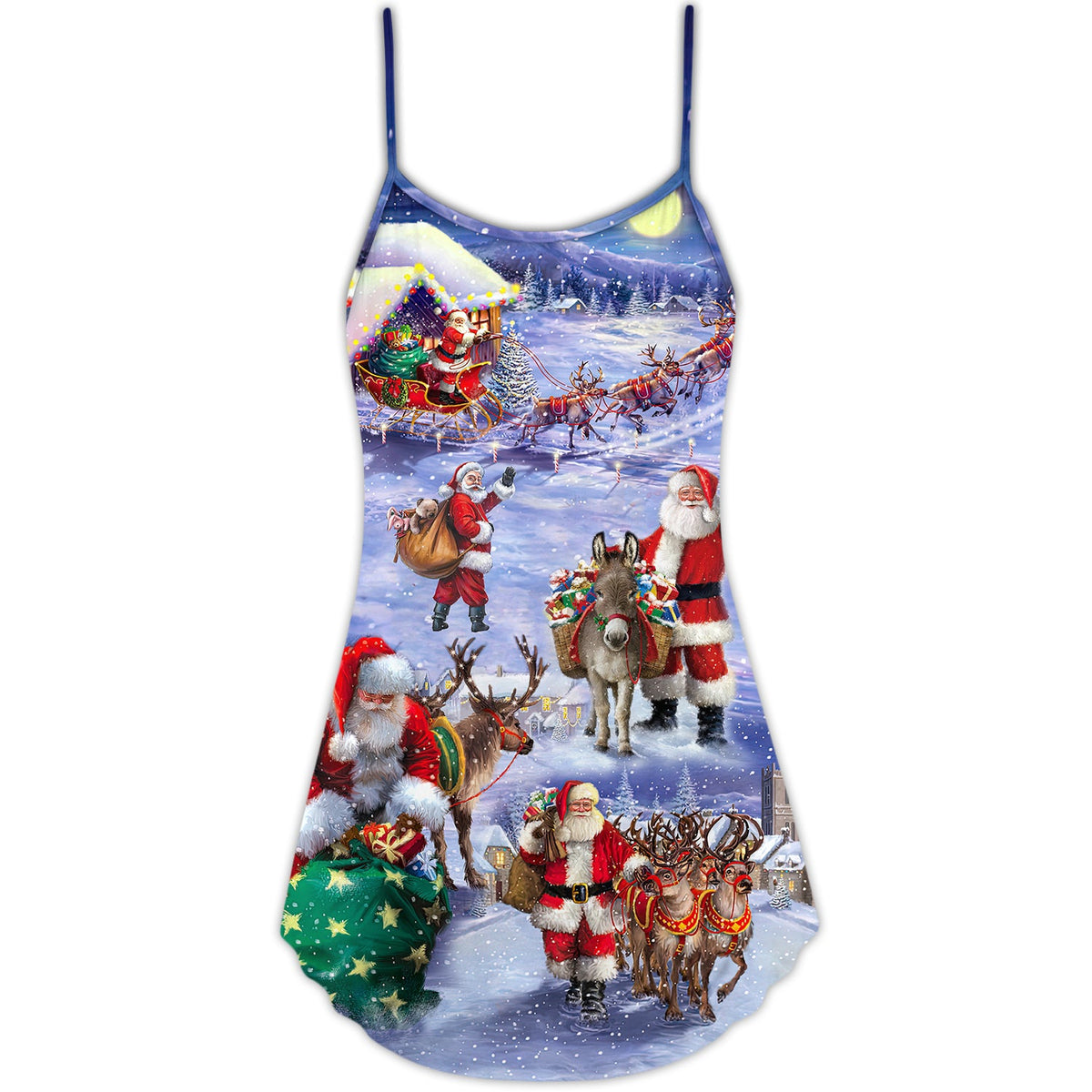 Santa Night Gift Painting – Women's Summer Sleeveless V-Neck Camisole Dress