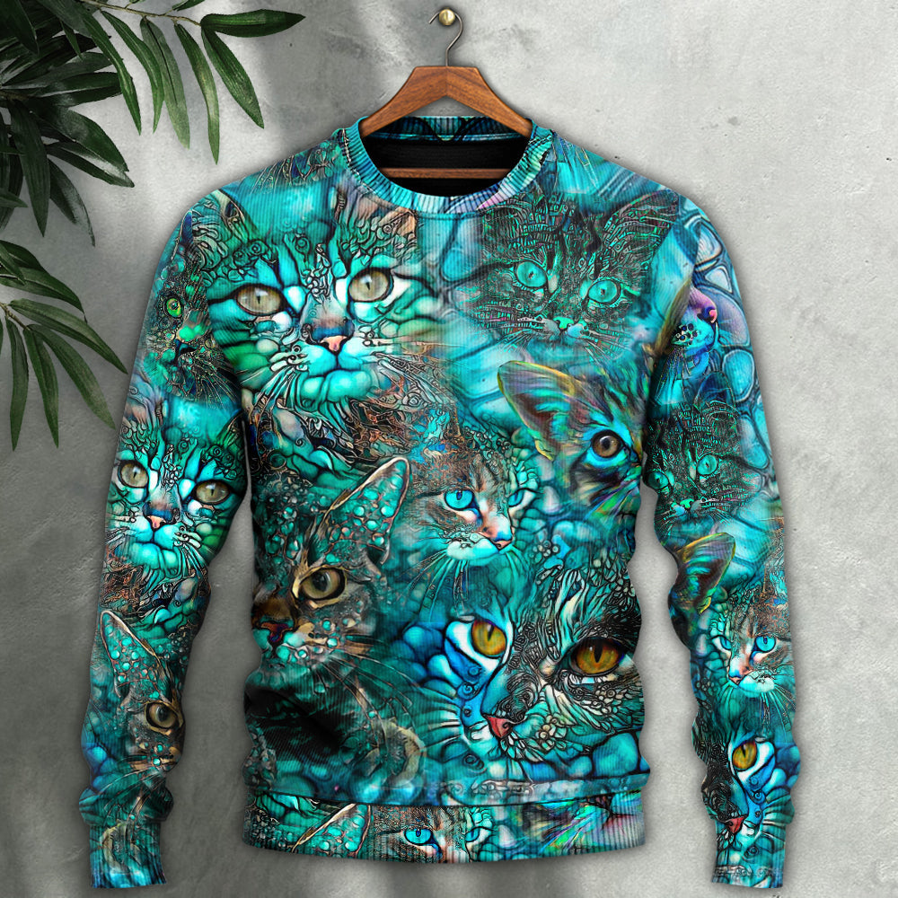 Blue Colorful Cat Art Lover – Sweater - Ugly Christmas Sweater