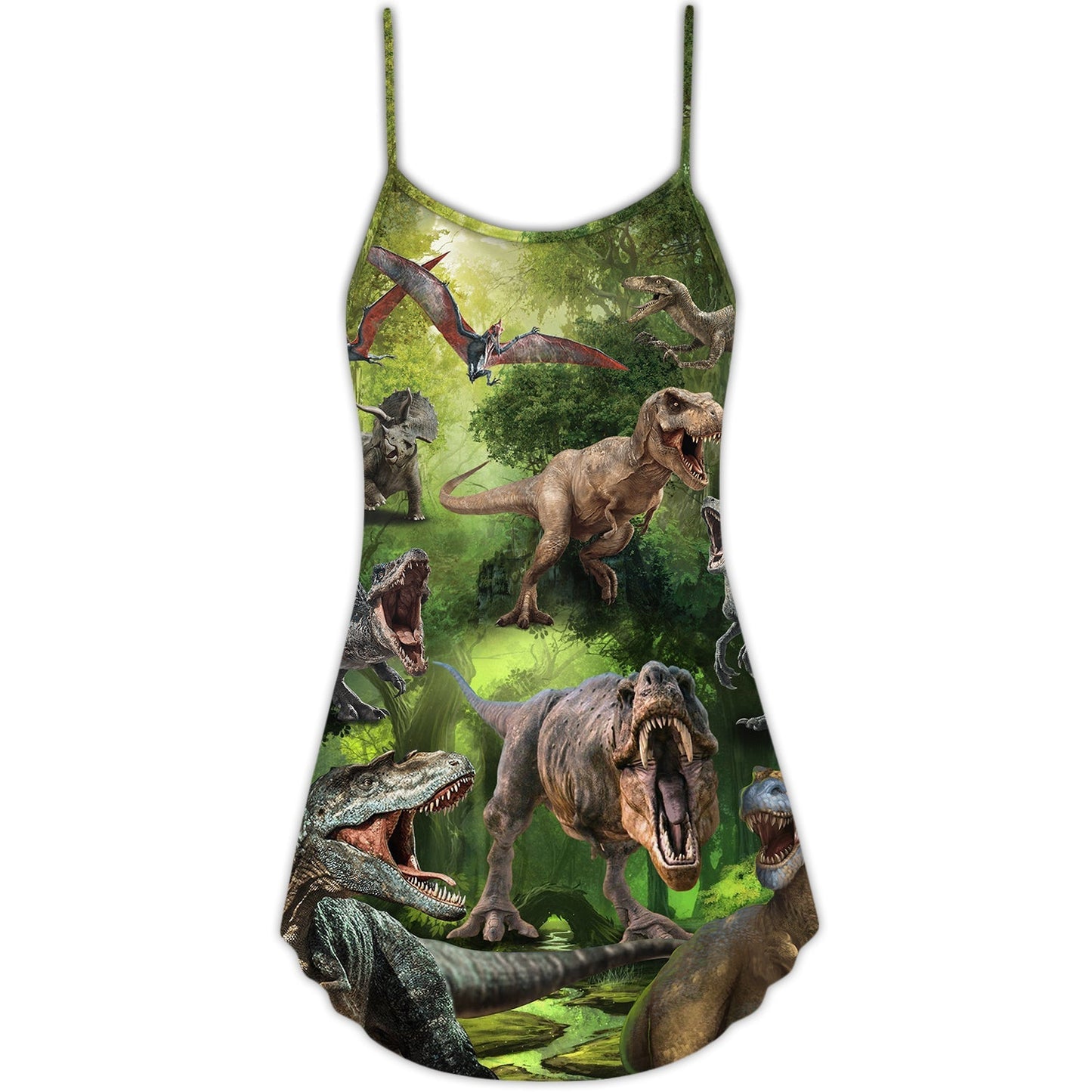 Forest Dinosaur Cool Style – Women's Summer Sleeveless V-Neck Camisole Dress