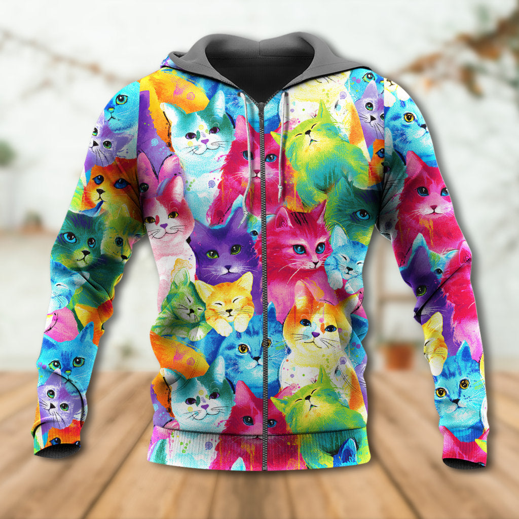 Colorful Cute Kitten Happy Life Art – 3D Hoodie