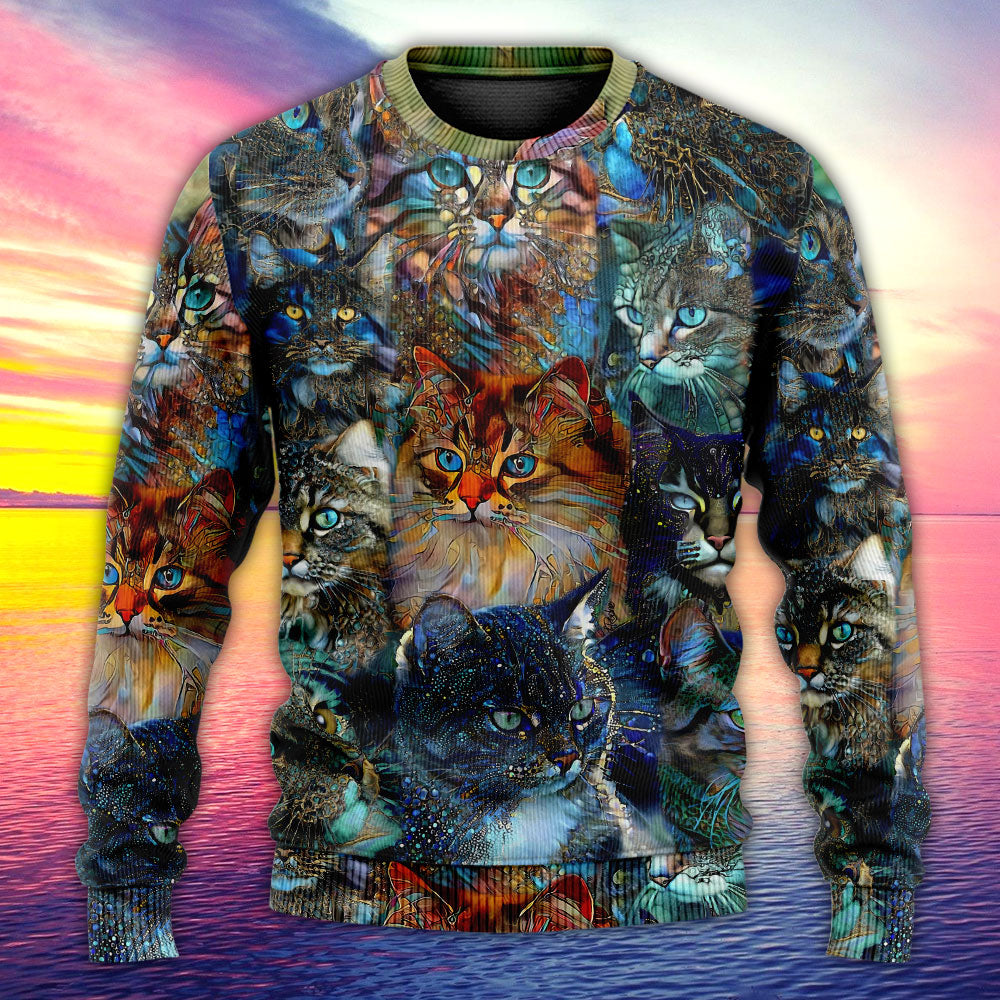 Colorful Cat Glass Art Lover – Sweater - Ugly Christmas Sweater