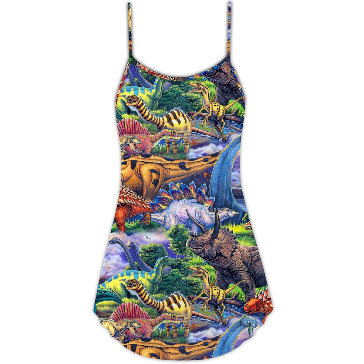 Colorful Dinosaur Art Style – Women's Summer Sleeveless V-Neck Camisole Dress