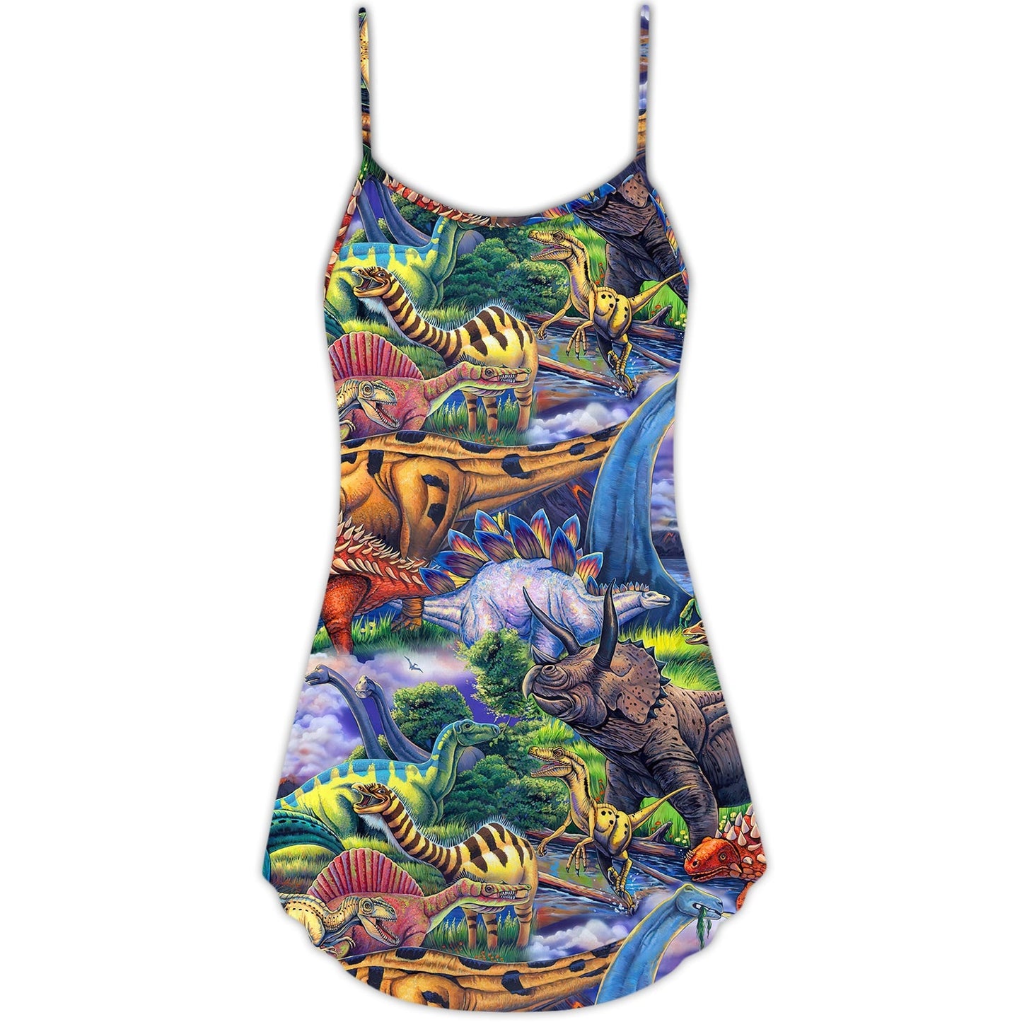 Colorful Dinosaur Art Style – Women's Summer Sleeveless V-Neck Camisole Dress